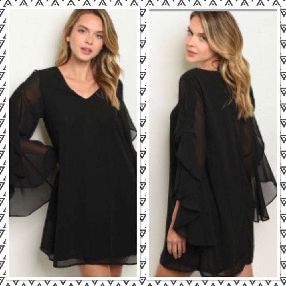 Black Dress Long open bell sleeves